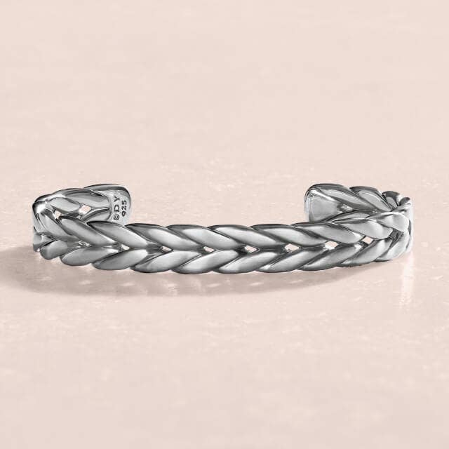 Chevron Woven Cuff Bracelet in Sterling Silver, 9mm.