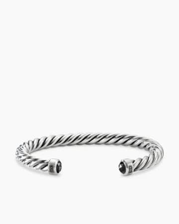 Cable Cuff Bracelet in Sterling Silver with Black Diamonds, 6mm