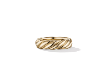 Shop sculpted cable band ring in 18K yellow gold.