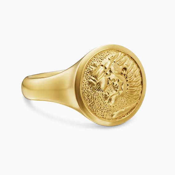 David Yurman Petrvs Lion pinky ring in yellow gold.