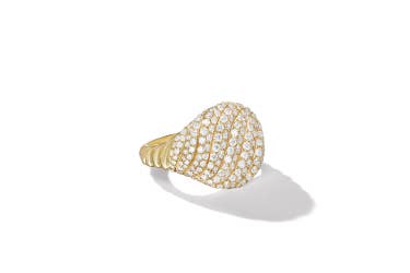 Shop Sculpted Cable pinky ring with pave diamonds.