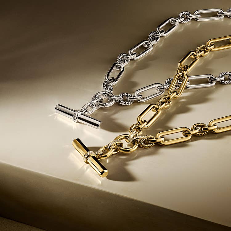 An image of two Lexington chain necklaces in silver and gold.