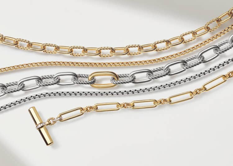 David Yurman chains for women in gold and silver.