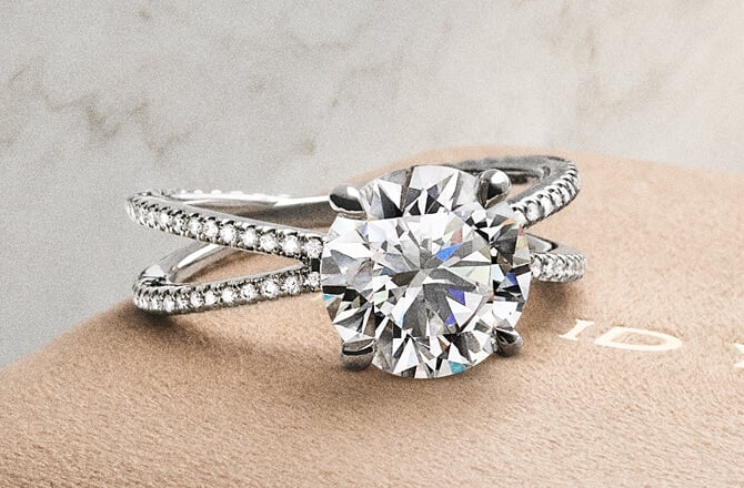 DY Crossover Pav&eacute; Engagement Ring in Platinum, Cushion