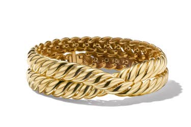 Shop Sculpted Cable double wrap bracelet in yellow gold.