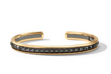Shop Pyramid cuff bracelet in black titanium with yellow gold