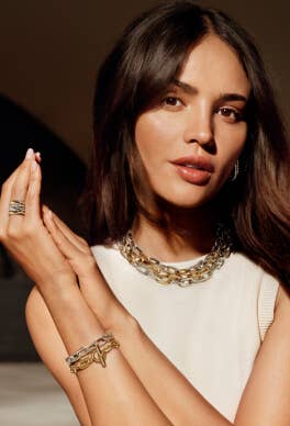 Eiza Gonzalez posing in David Yurman Madison jewelry.