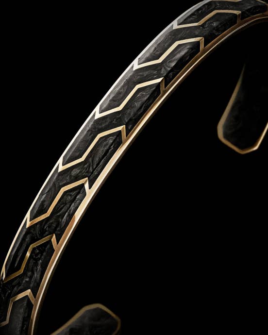 Details of a David Yurman Forged Carbon bracelet.
