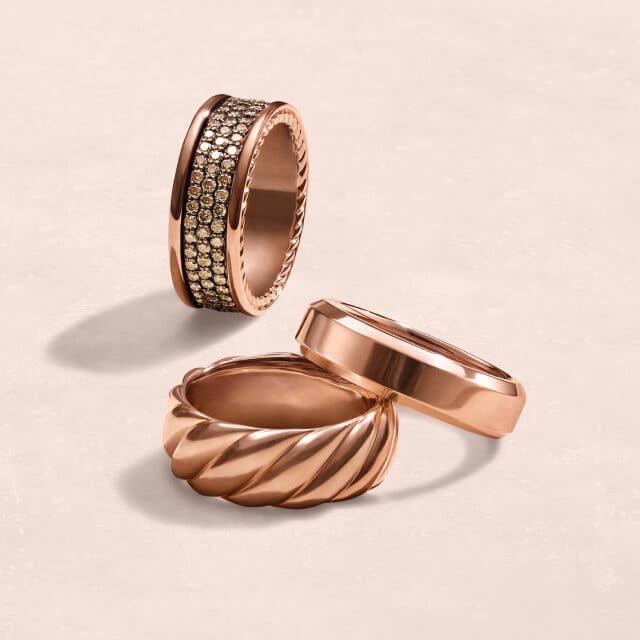 Three David Yurman rings in Rose Gold. 