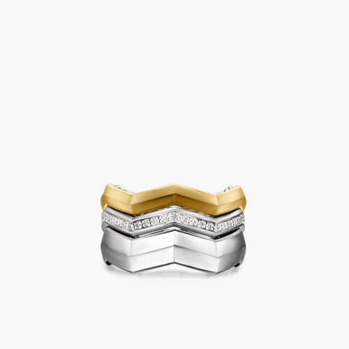 Zig Zag Stax™ Three Row Ring in Sterling Silver with 18K Yellow Gold and Diamonds, 11.7mm