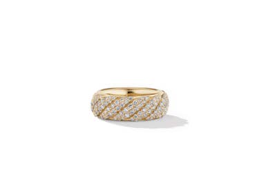 shop sculpted cable band ring in 18K yellow gold with pave diamonds.