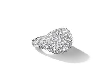 Shop signet ring with reverse set pave diamonds.