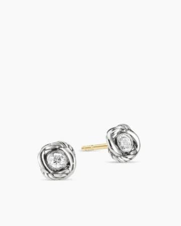 Infinity Stud Earrings in Sterling Silver with Diamonds, 6.8mm
