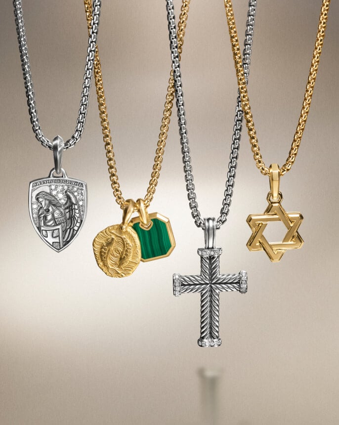 David Yurman amulets on chains for men.