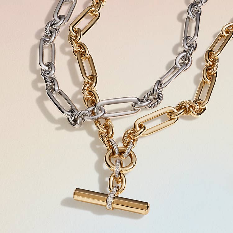 An image of two lexington chains. One is sterling silver and the other in yellow gold.