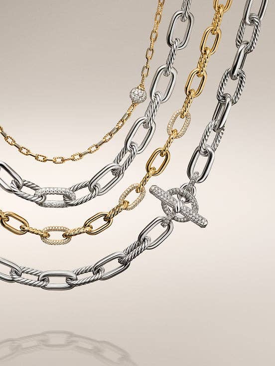 A mix of David Yurman women's chain necklaces. 
