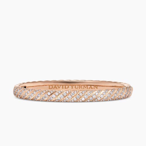 Sculpted Cable Bangle Bracelet in 18K Rose Gold with Diamonds, 4.6mm