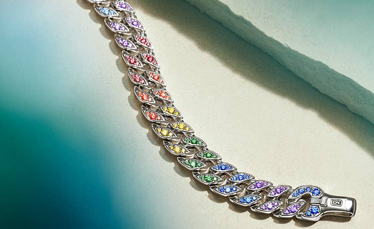 Shop pavé rainbow curb chain bracelet.