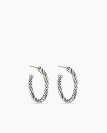 Cable Hoop Earrings in Sterling Silver, 3/4in 