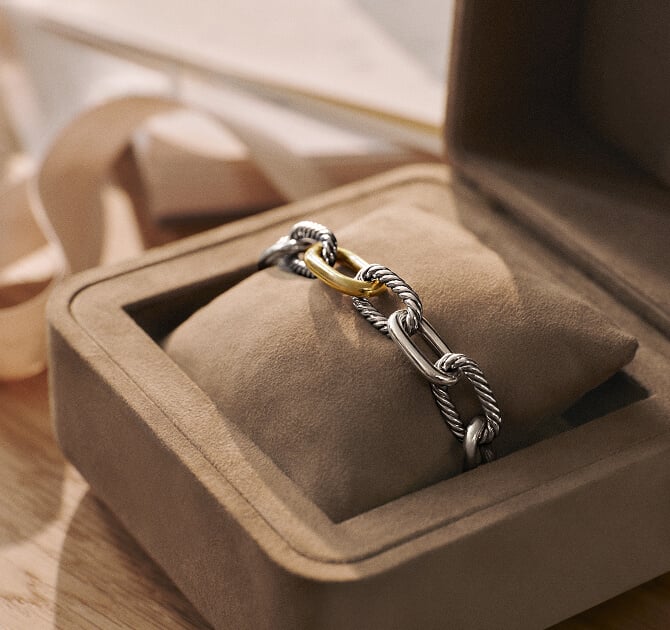 A David Yurman bracelet inside a gift box.