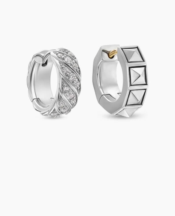 David Yurman Sterling Silver and 18k White Gold Earrings