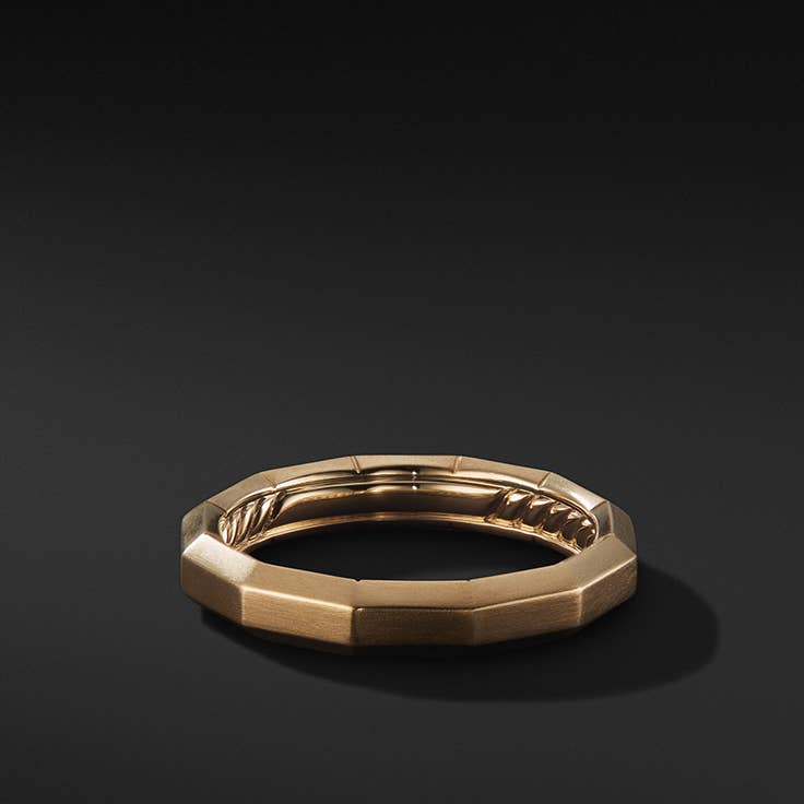 Shop mens faceted band ring in yellow gold.