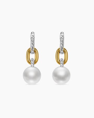DY Madison® Pearl Drop Earrings in Sterling Silver with 18K Yellow Gold, 32mm