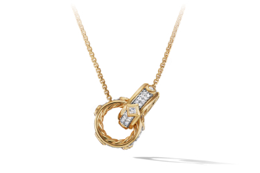 Shop modern renaissance pendant necklace in 18K yellow gold with diamonds.