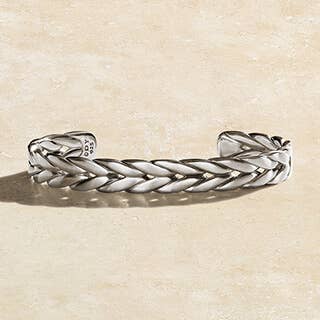 Chevron Woven Cuff Bracelet in Sterling Silver, 9mm.