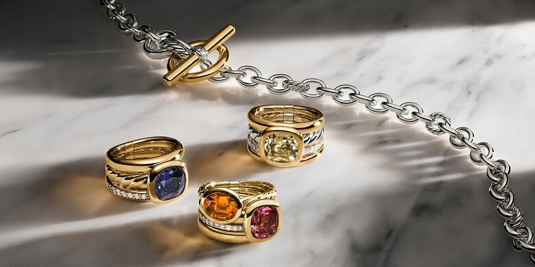David Yurman Mercer rings and chain.