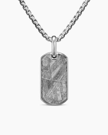 Chevron Tag in Sterling Silver with Meteorite, 27mm