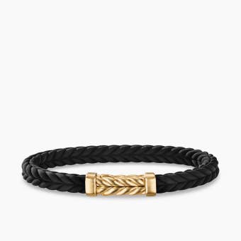 Chevron Bracelet in Black Rubber with 18K Yellow Gold, 9mm 