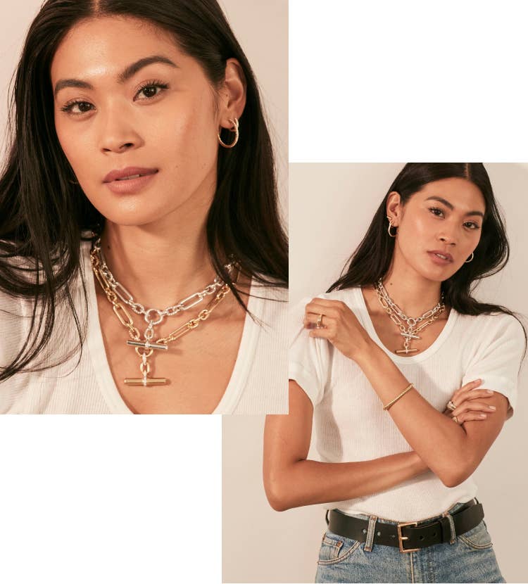 Shop this look of a model wearing Lexington necklaces.