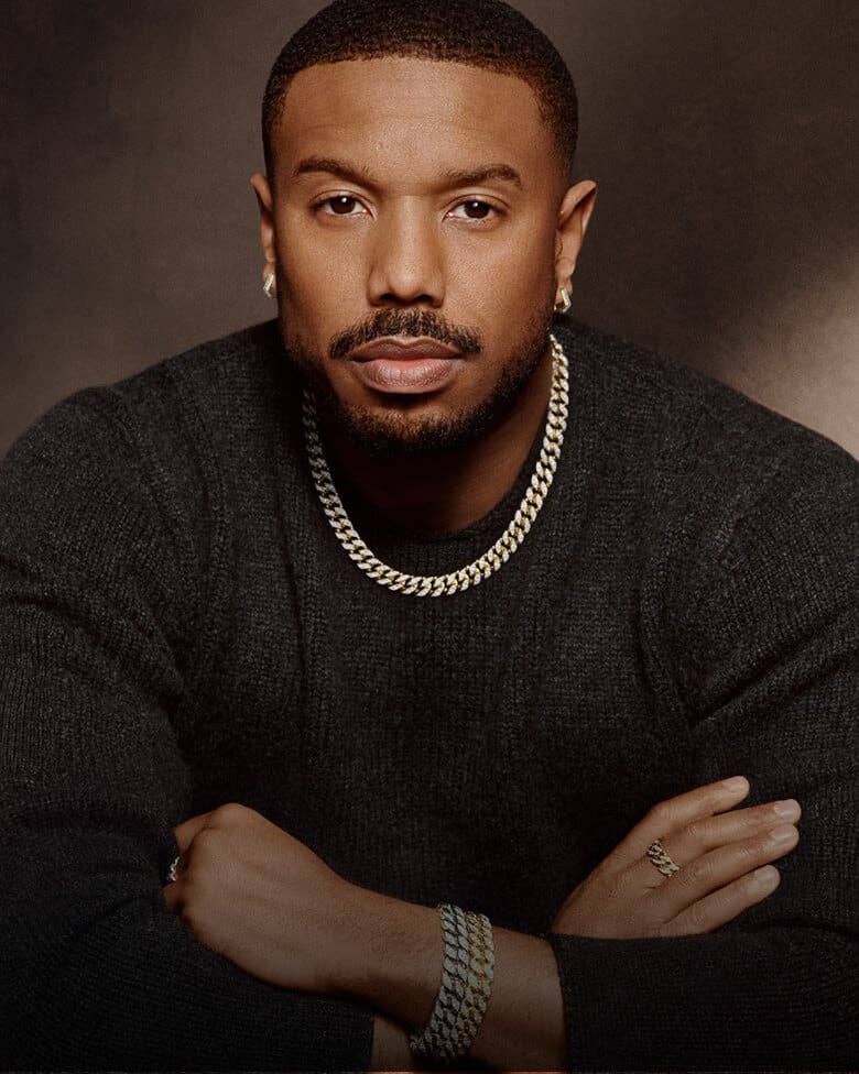 Michael B. Jordan wearing styles from the David Yurman Curb Chain Collection..