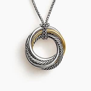 David Yurman Crossover Pendant Necklace in Sterling Silver with 18K Yellow Gold, 14.5mm