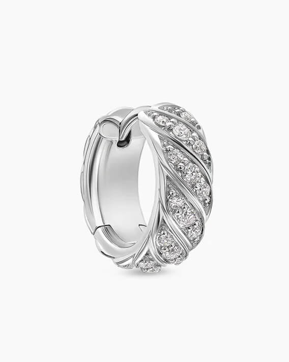 Shop Sculpted Cable Hoop Earring 18k White Gold with Diamonds