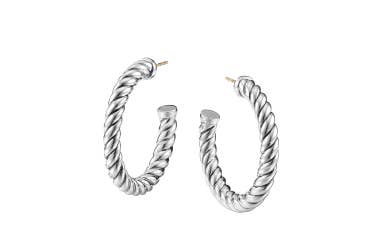 Shop Sculpted Cable hoop earrings in sterling silver.