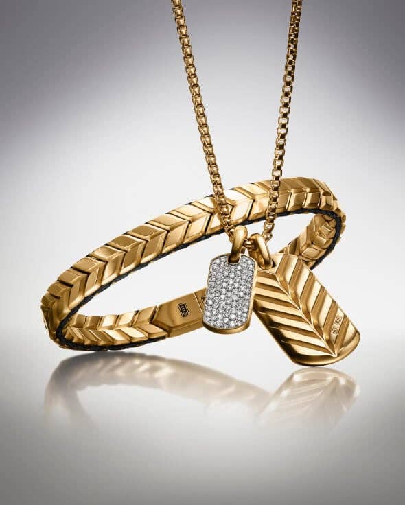 A David Yurman Chevron cuff bracelet and tag.
