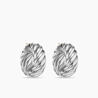 Sculpted Cable Hoop Earrings in Sterling Silver