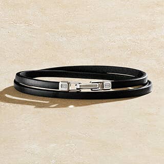 Streamline® Double Wrap Black Leather Bracelet with Sterling Silver.