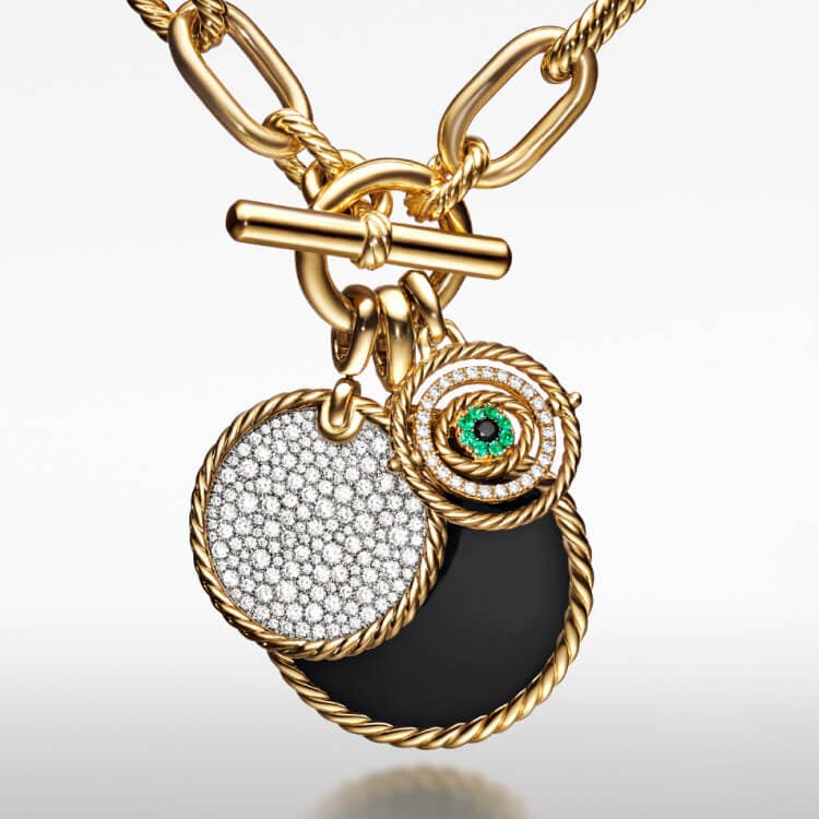 David Yurman's DY Elements amulets with a gold Madison chain.