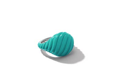 Shop sculpted cable enamel pinky ring in turquoise color.