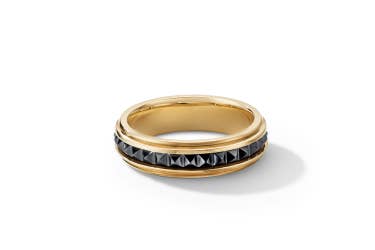 Shop Pyramid band ring in black titanium with yellow gold.