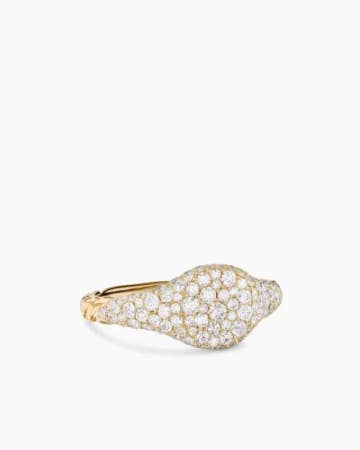 Petite Pavé Pinky Ring in 18K Yellow Gold with Diamonds, 7mm 