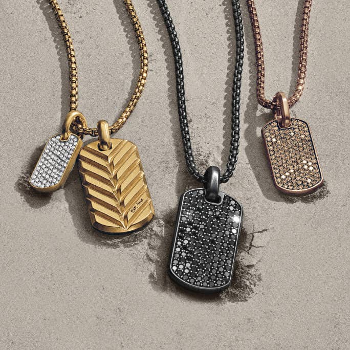 Four David Yurman Chevron tag necklaces.