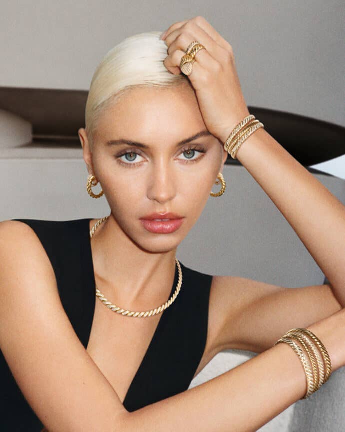 Iris Law wearing David Yurman's Sculpted Cable collection.
