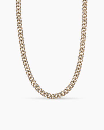 Curb Chain Necklace in 18K Yellow Gold with Diamonds, 6mm