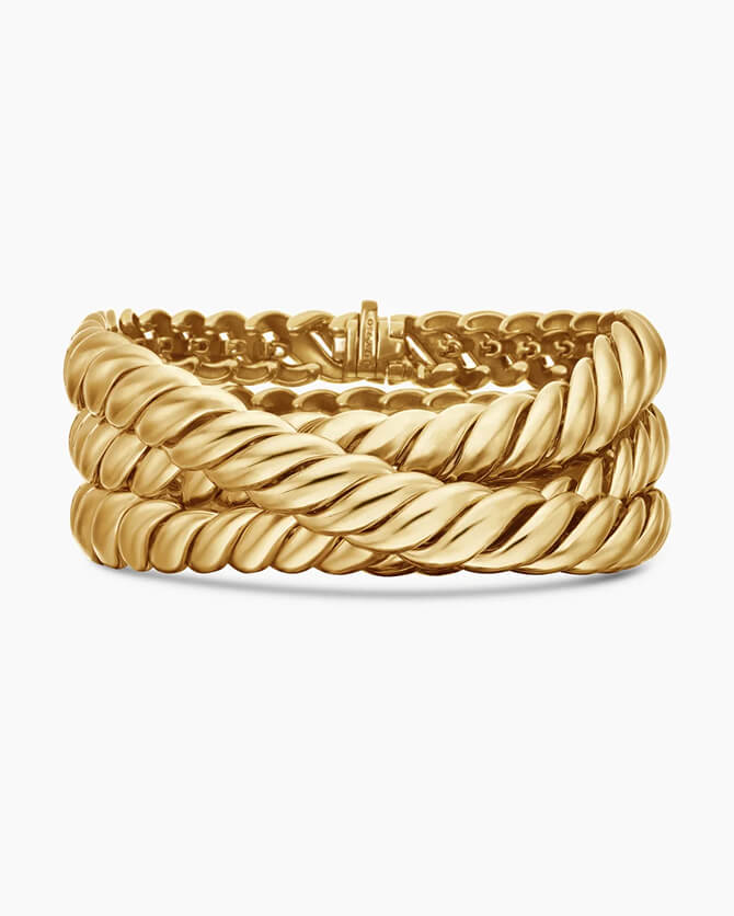  Bracelet enroul&eacute; trois&nbsp;fois Sculpted Cable en or jaune 18&nbsp;carats