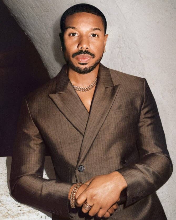 Michael B. Jordan wearing David Yurman Curb Chain jewelry.