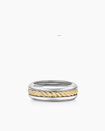 Cable Inset Band Ring in Sterling Silver with 18K Yellow Gold, 8mm